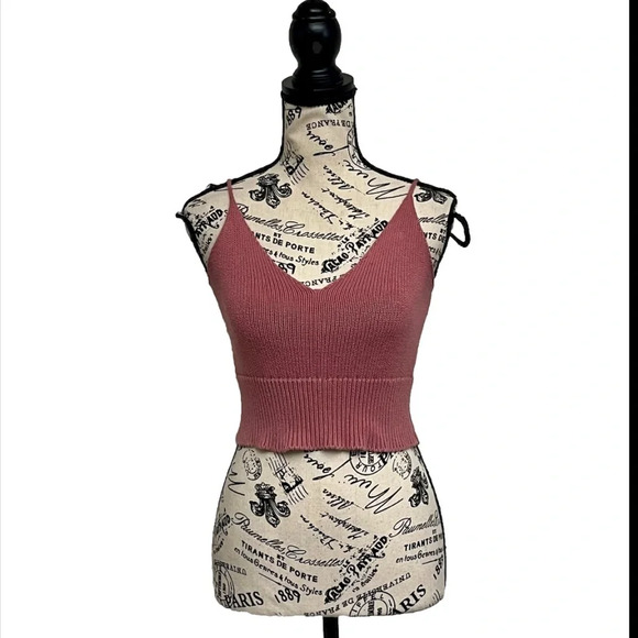 brandy mellvile Pink Crop Top Knit Barbie Y2k Retro Boho Beach One Size Cruise - Picture 1 of 6
